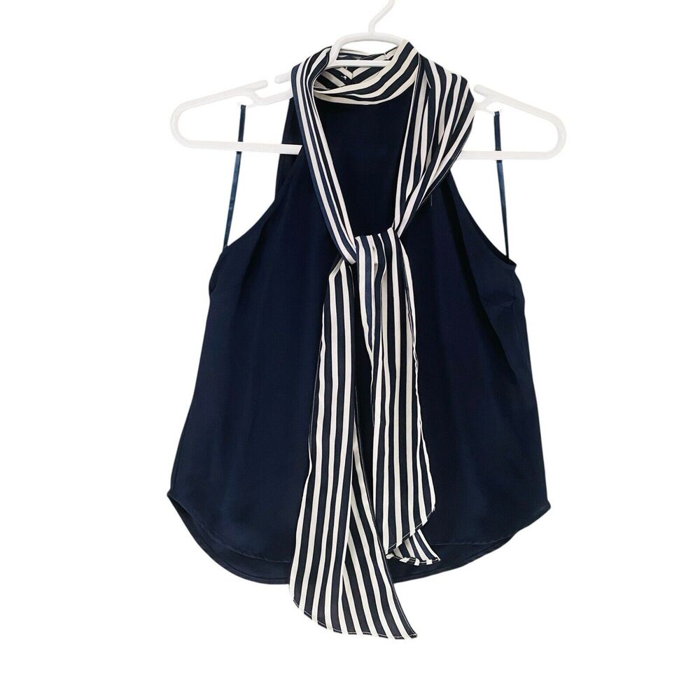 NWT NY & CO 7th Avenue Design Studio Blouse Women’s Sz XS Blue with‎ front tie
